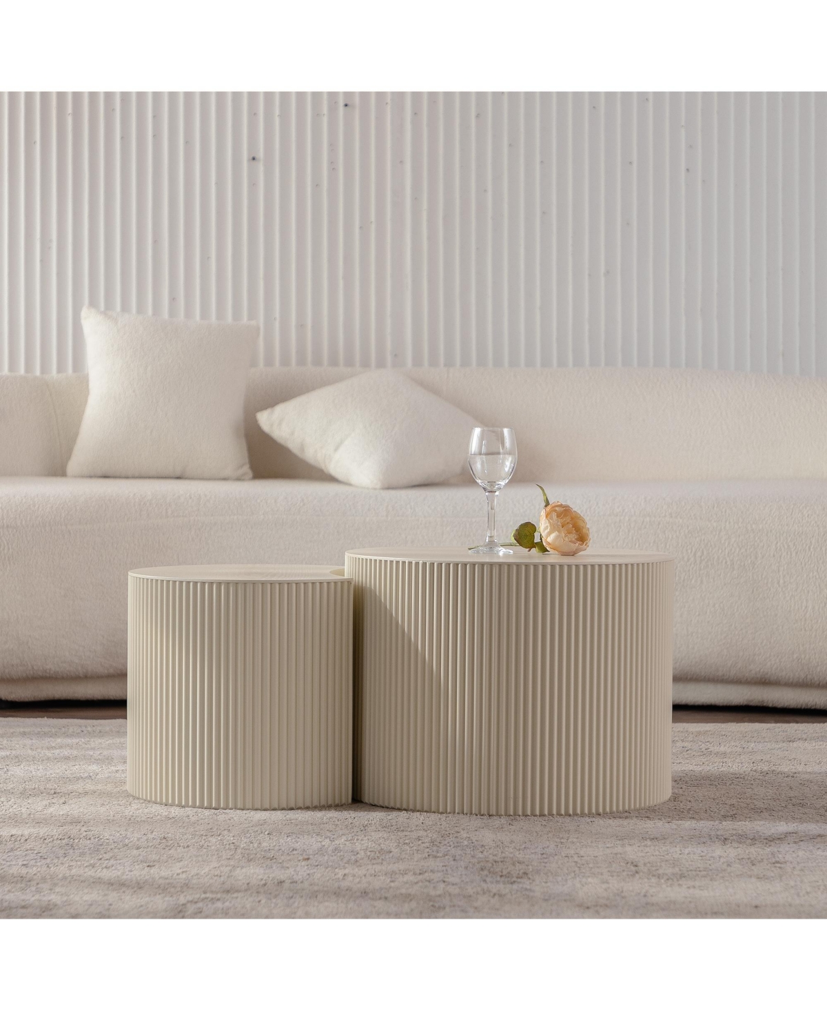 Flynama Round Hand Relief Wood Coffee Table, No Assembly