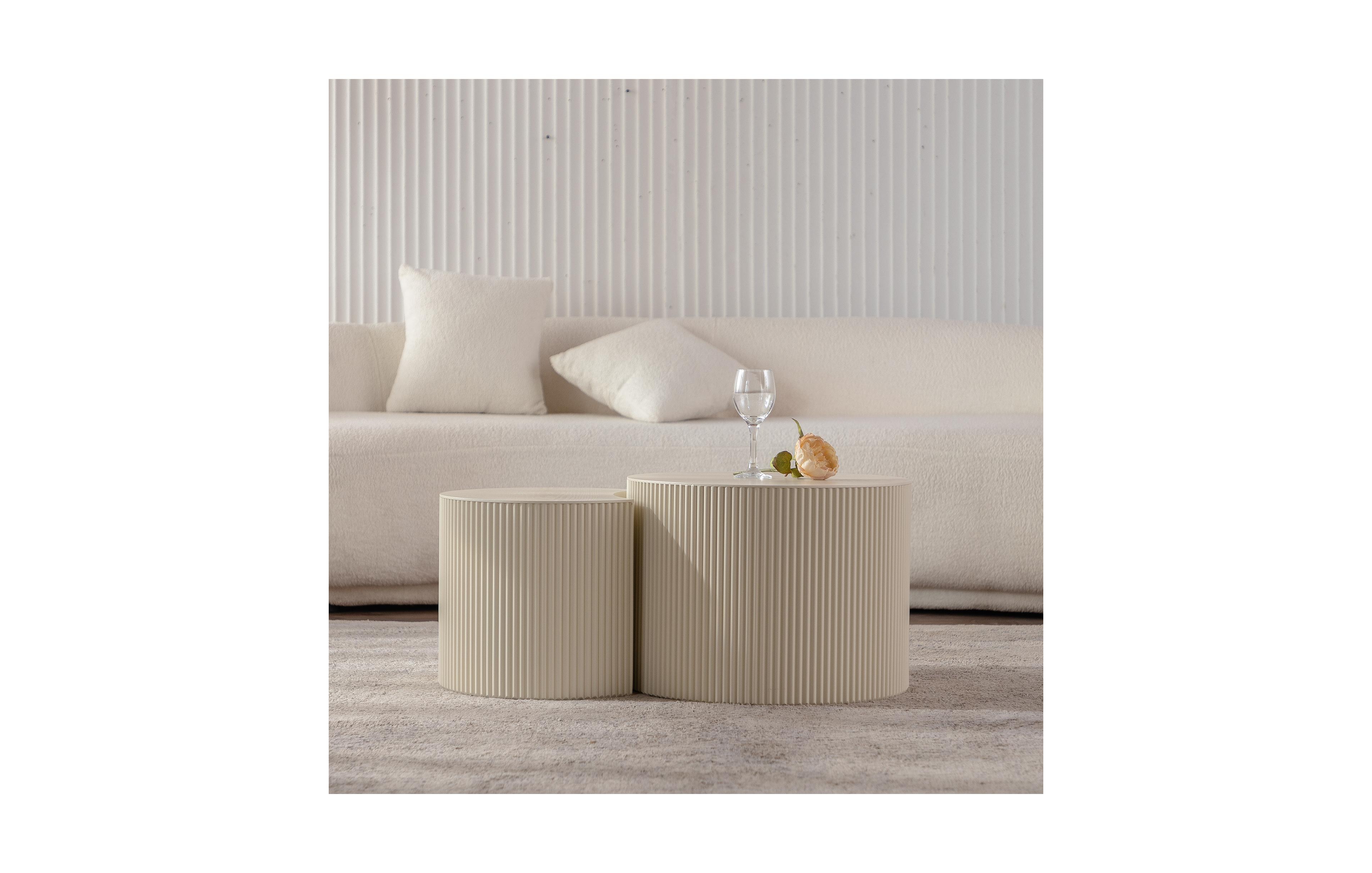 Flynama Round Hand Relief Wood Coffee Table, No Assembly
