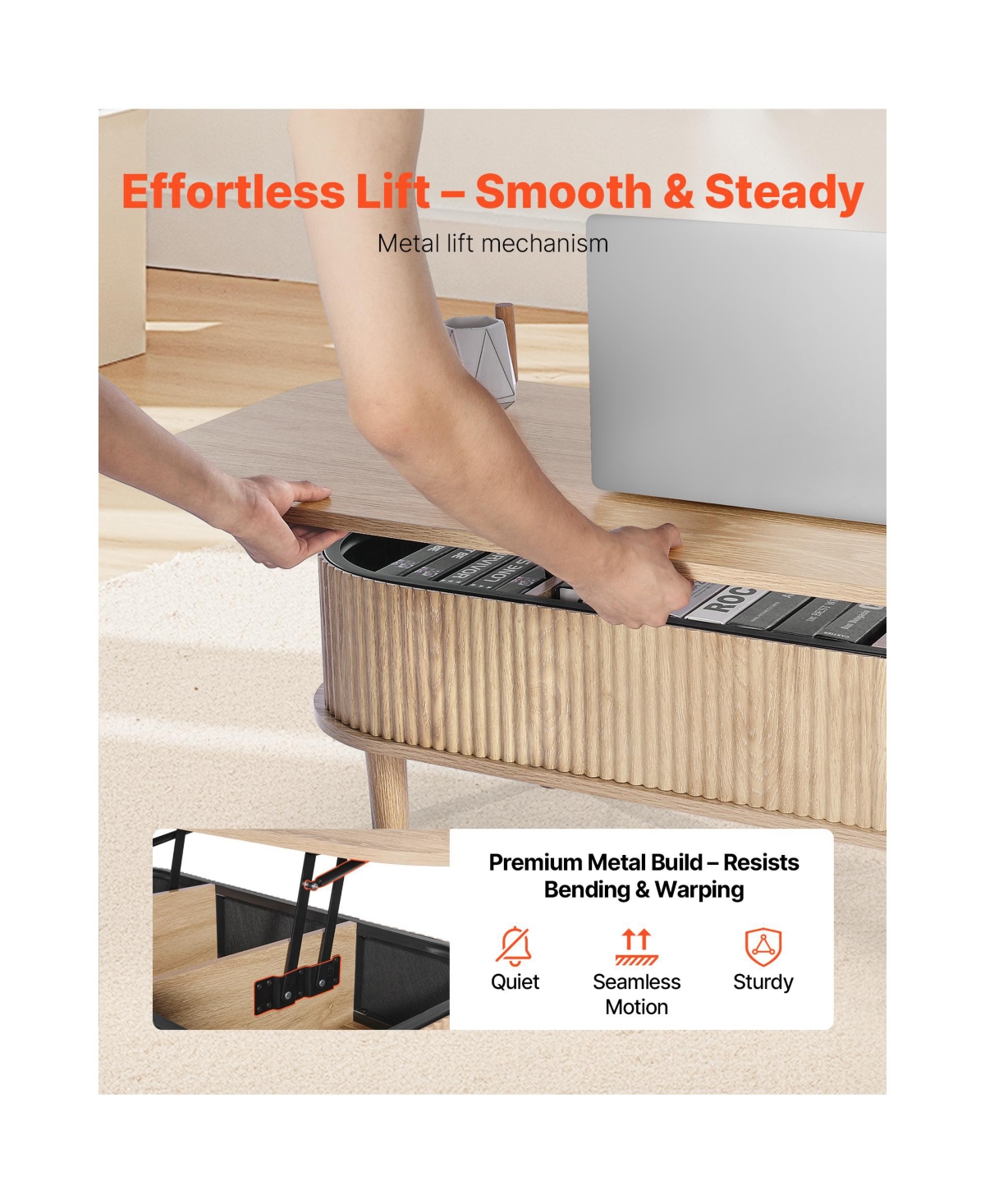 Sugift 39.4 in Lift Top Oval Coffee Table with 3 Hidden Compartments Wooden Storage Table