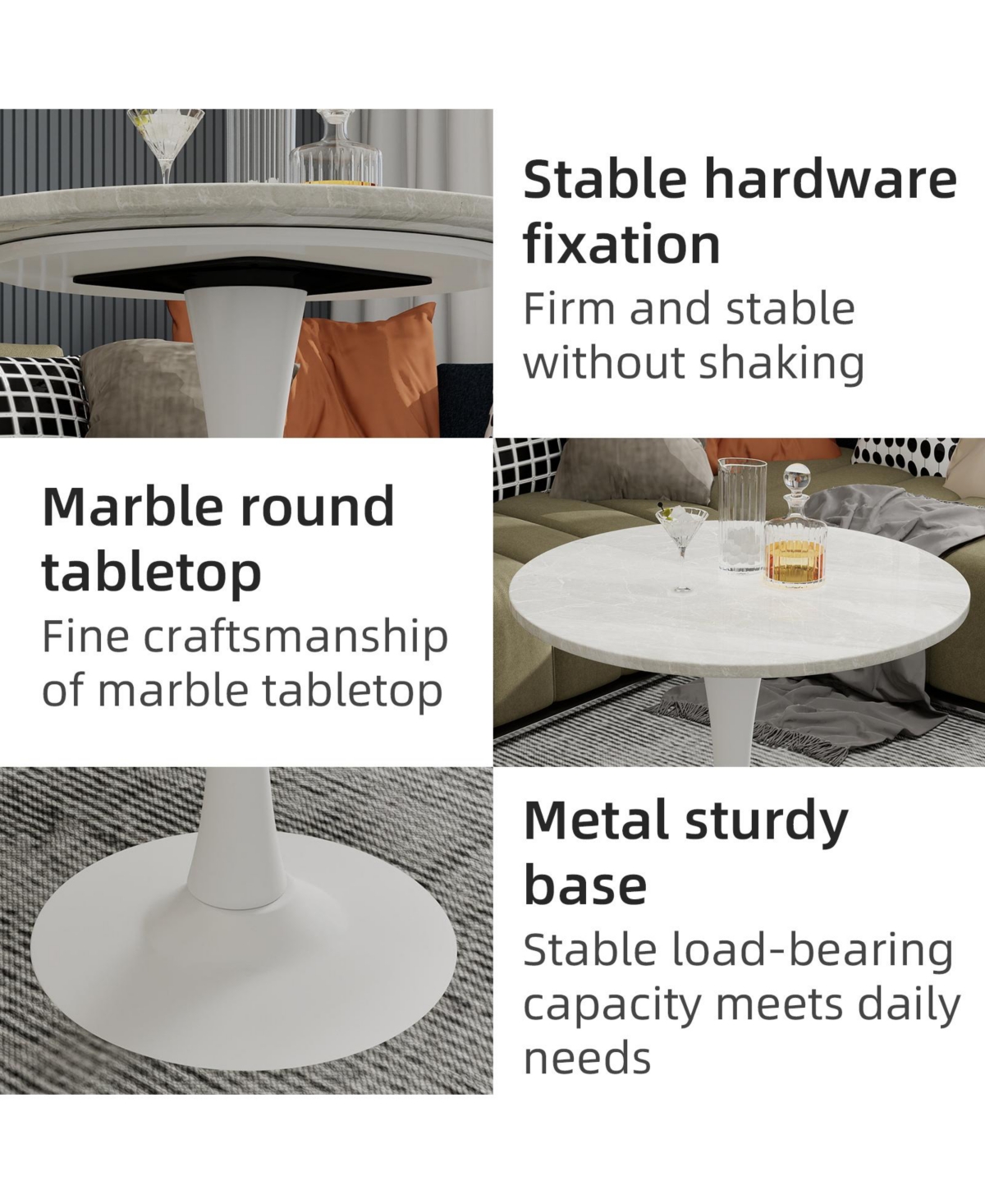 Flynama 27.6" Round Marble Vein Coffee Table, Base