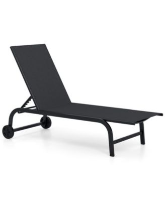 Outdoor Chaise Lounge Chair with Wheels and Heavy-Duty Metal Frame