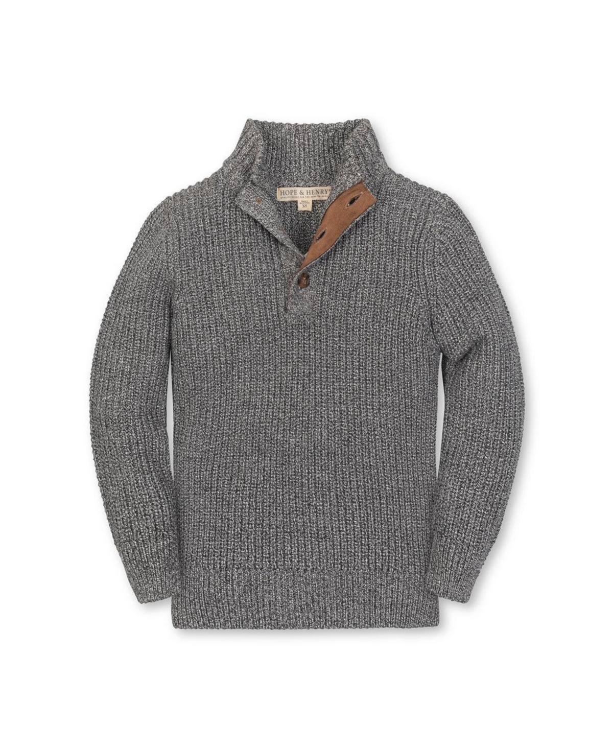 Hope & Henry Toddler Boys (2T- 4 T )Organic Mock Neck Cardigan Stitch Sweater - Salt and pepper