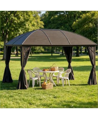 13.1x 9.8 FEET Outdoor Metal Gazebo, Heavy Duty Hardtop Gazebo with Curtains and Mesh