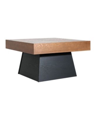 31.5" Square Mid-Century Coffee Table, Wood-Grain Top and Base Farmhouse Center Table