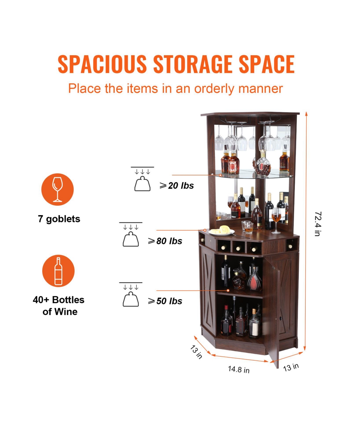Sugift Corner Industrial Bar Cabinet Wine Table Sideboard Buffet Cabinet with Glass Holder for Home Bar