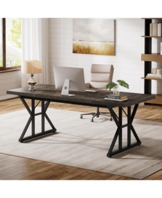70.86-Inch Large Executive Desk,Industrial Home Office Computer Desk,Simple Long Writing Study Table Business Furniture