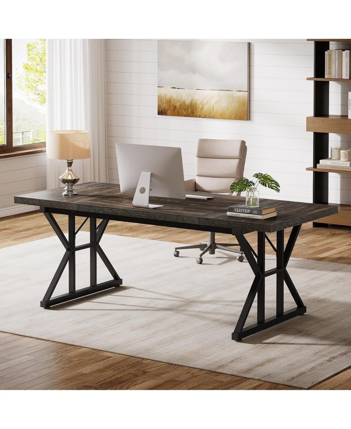 Tribesigns 70.86-Inch Large Executive Desk,Industrial Home Office Computer Desk,Simple Long Writing Study Table Business Furniture