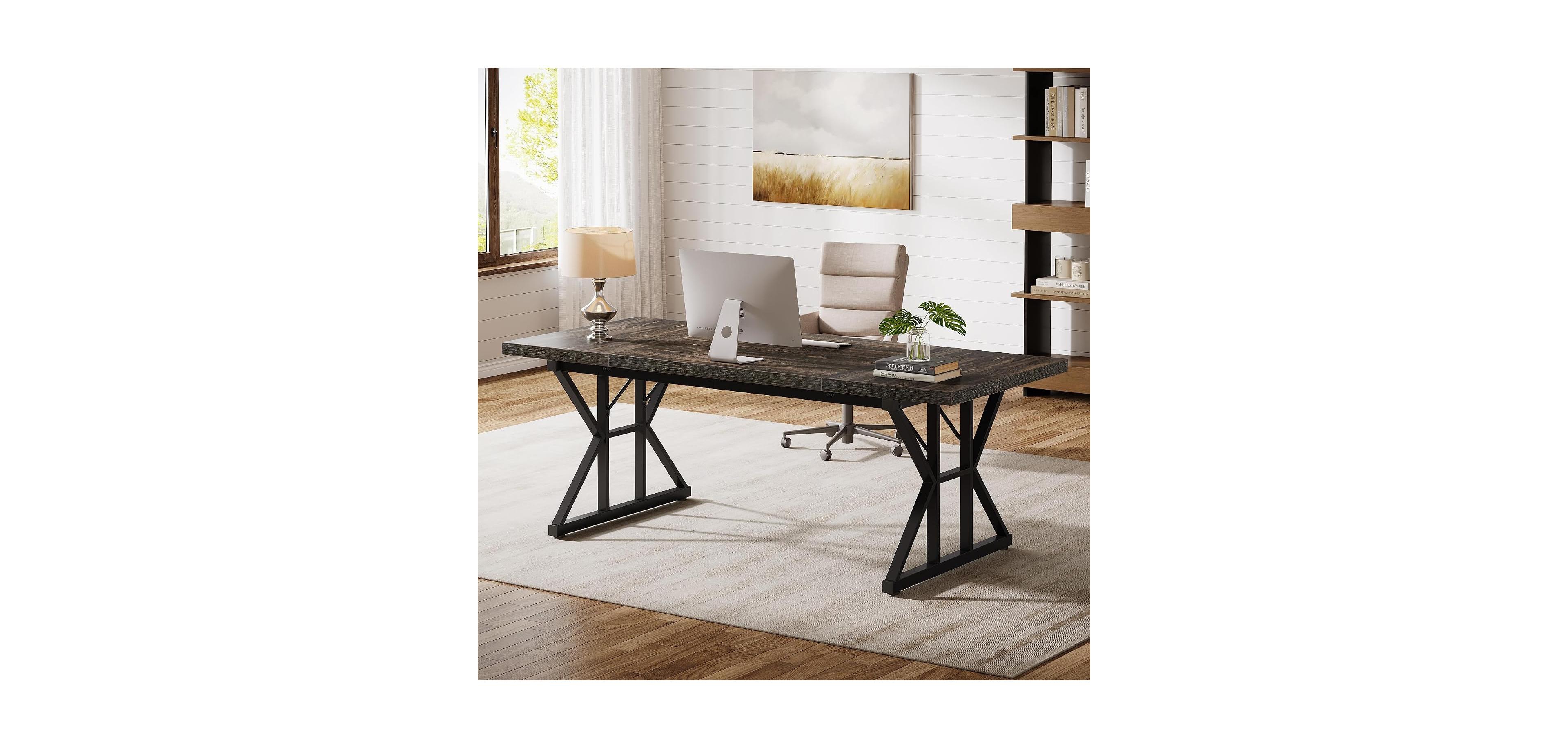 Tribesigns 70.86-Inch Large Executive Desk,Industrial Home Office Computer Desk,Simple Long Writing Study Table Business Furniture