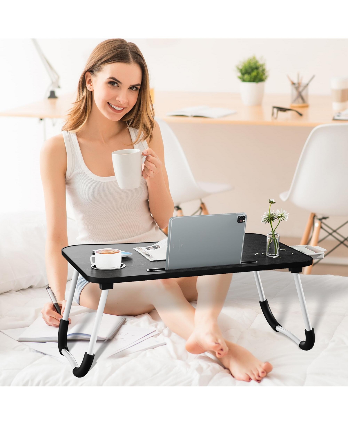 Gnuadz Lap Desk Tray Laptop Breakfast Sofa Cup Holder Drawer Foldable