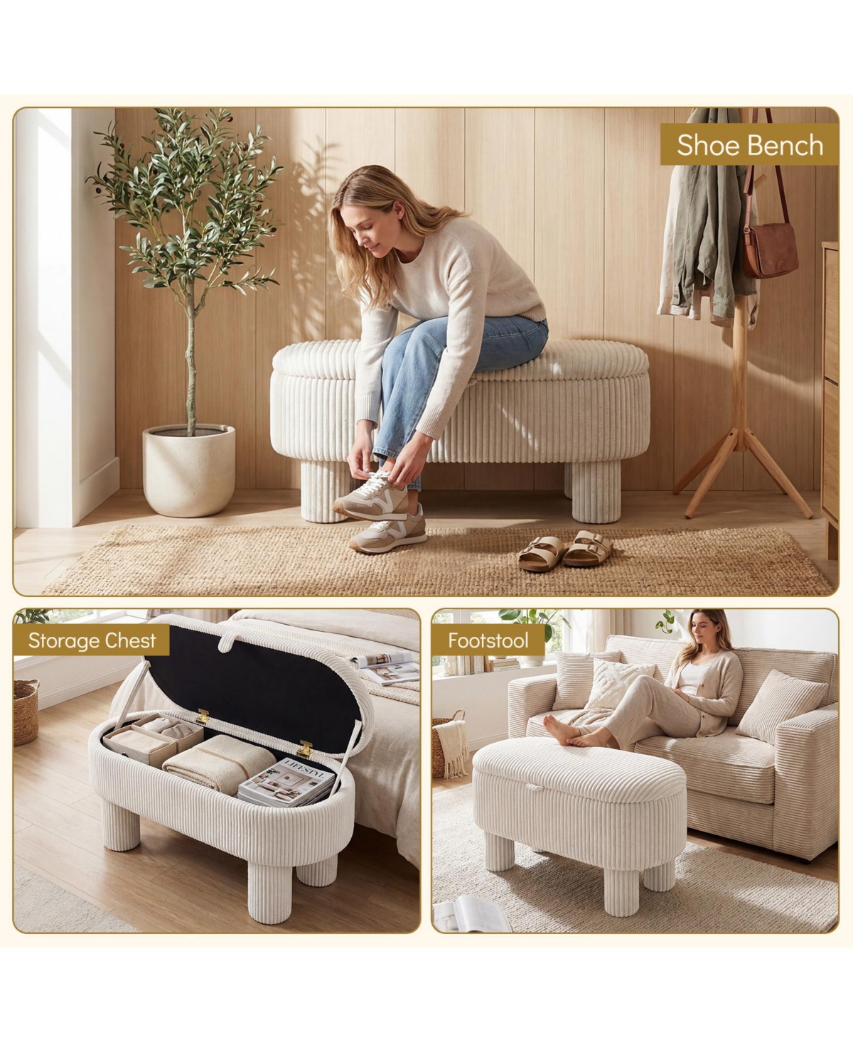 Costway 42" Storage Ottoman Bench with Hidden Compartment and Legs for Living Room