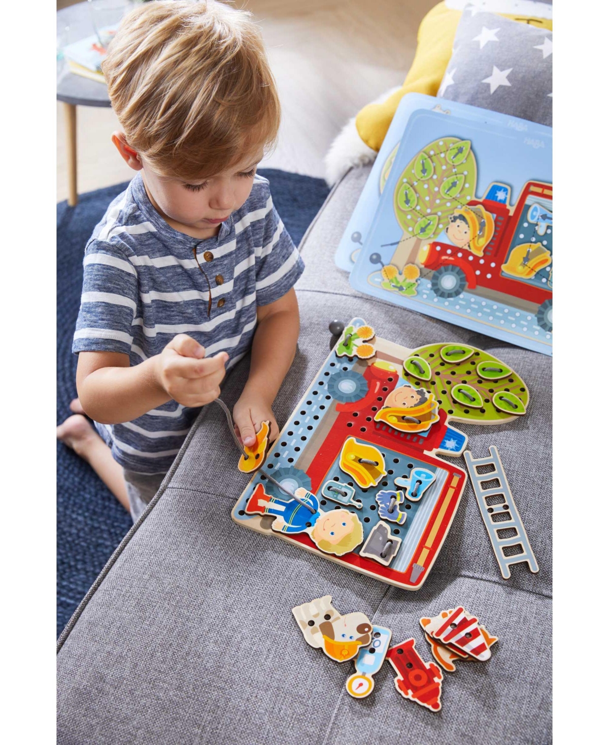 Haba Fire Engine Rescue Threading Fine Motor Skills 38-Piece Activity, Ages 3+