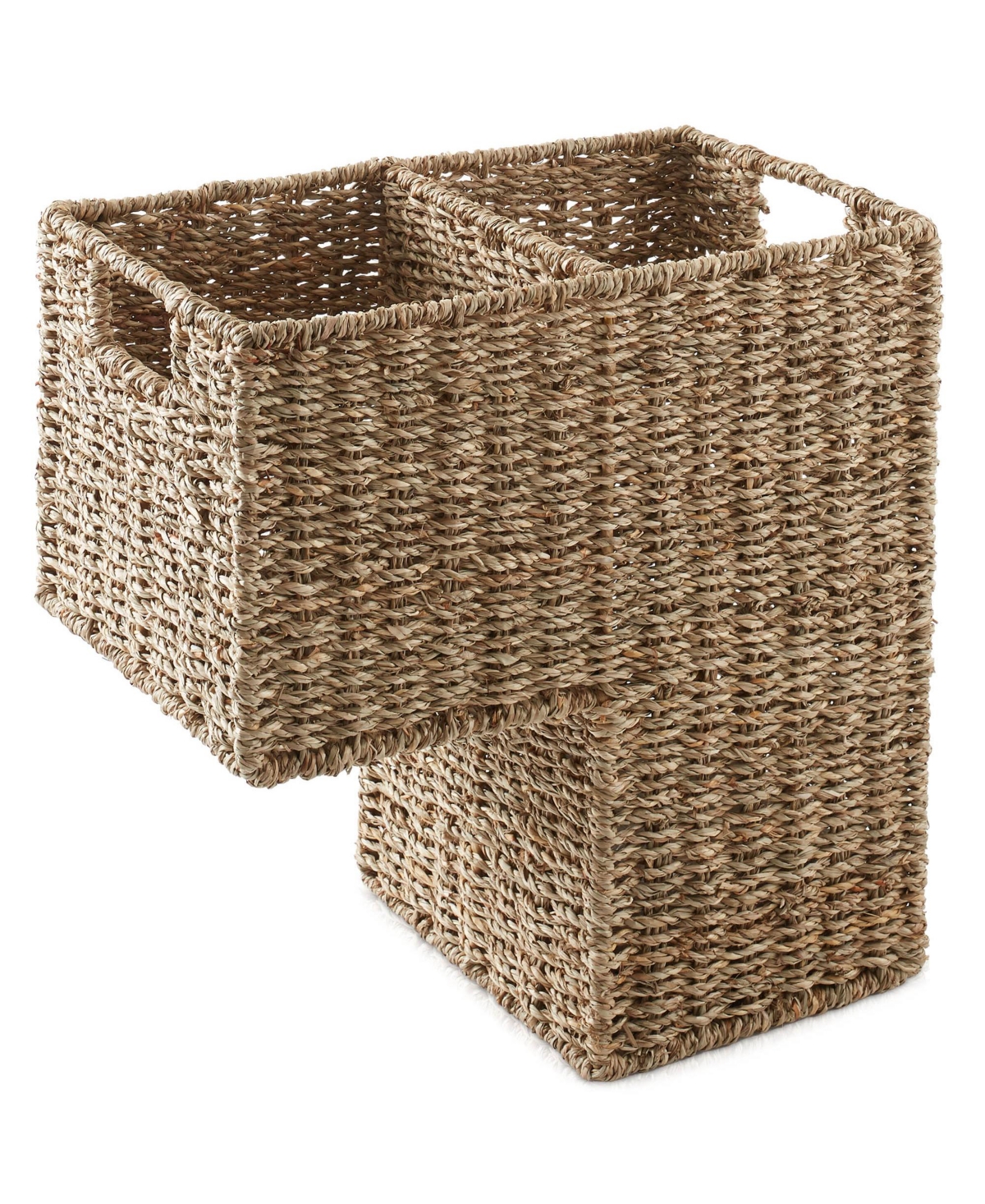 Casafield Stair Basket with Handles, Natural Seagrass - Woven Staircase Step Organizer Bin
