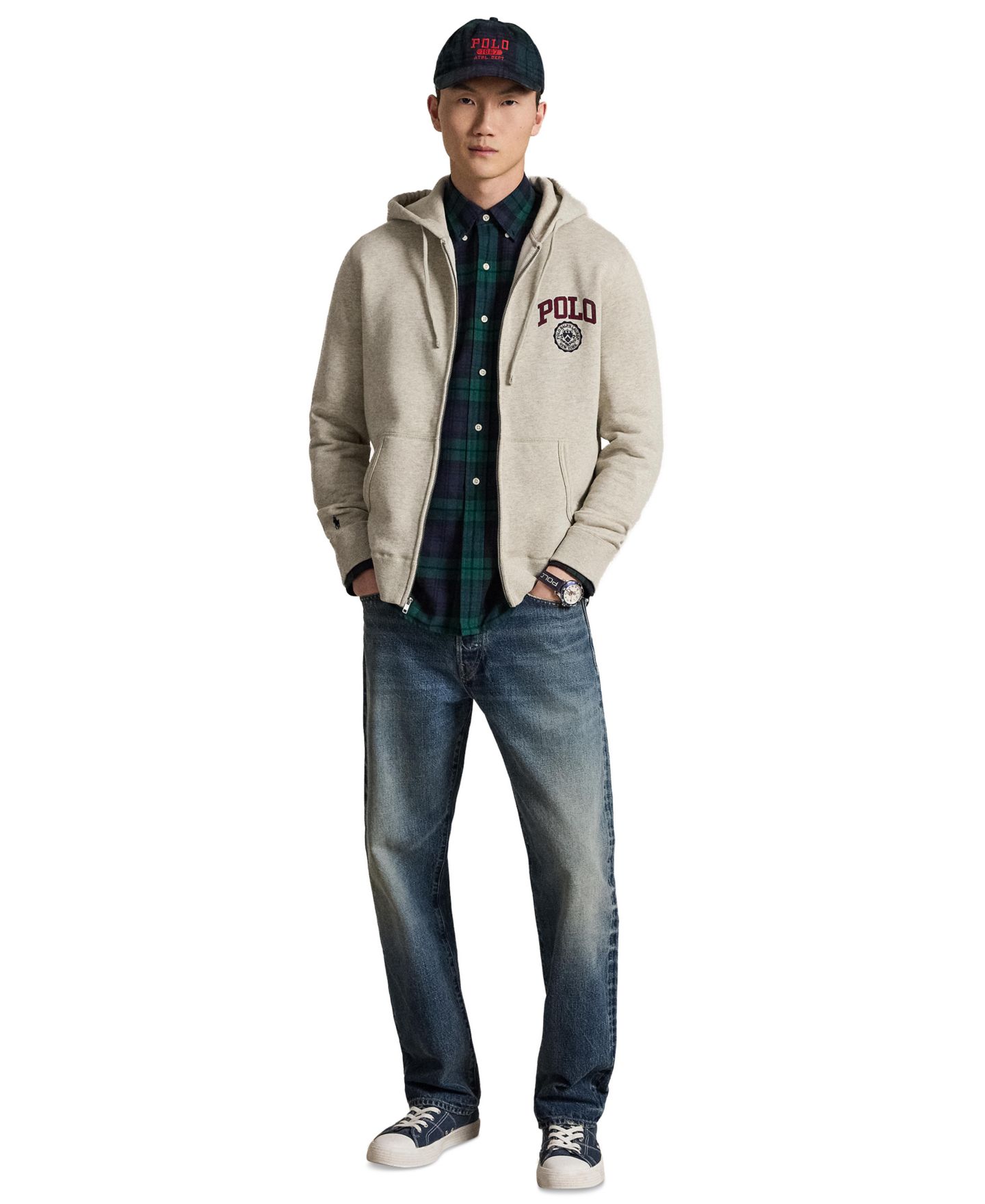 Мужское худи Polo Ralph Lauren Logo Fleece Full-Zip, цвет: Меланжевый — фото 2