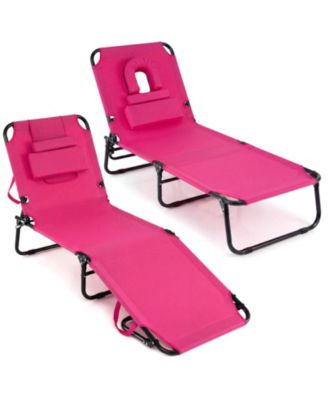 Set of 2 Folding Face Down Tanning Chair with Face Hole and 3 Removable Pillows