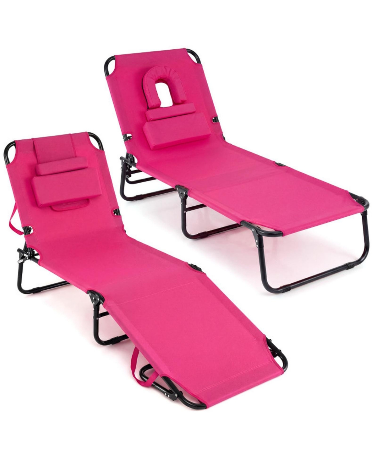 Gouun Set of 2 Folding Face Down Tanning Chair with Face Hole and 3 Removable Pillows