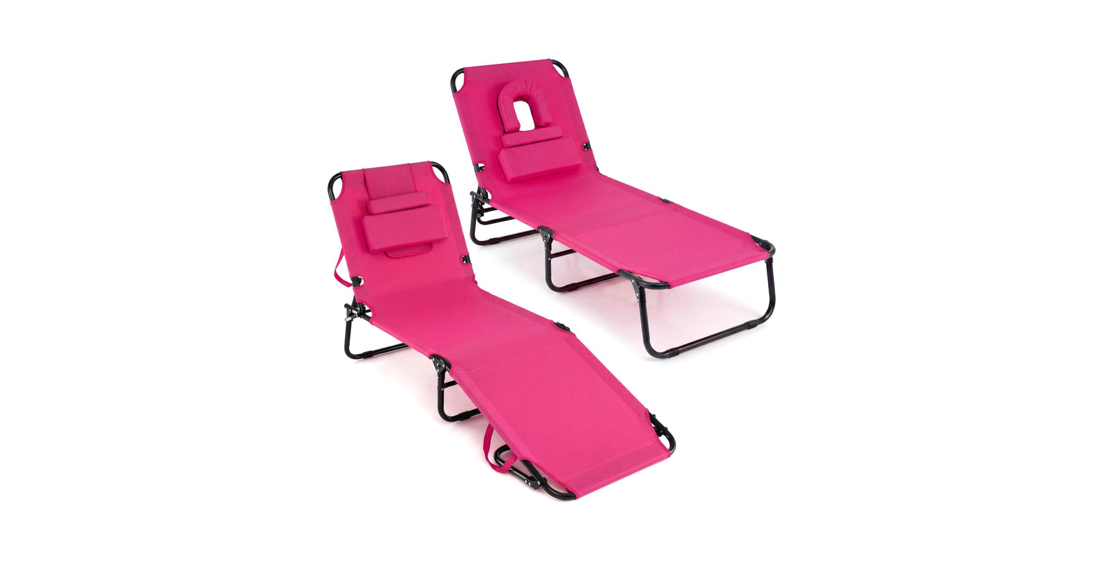 Gouun Set of 2 Folding Face Down Tanning Chair with Face Hole and 3 Removable Pillows