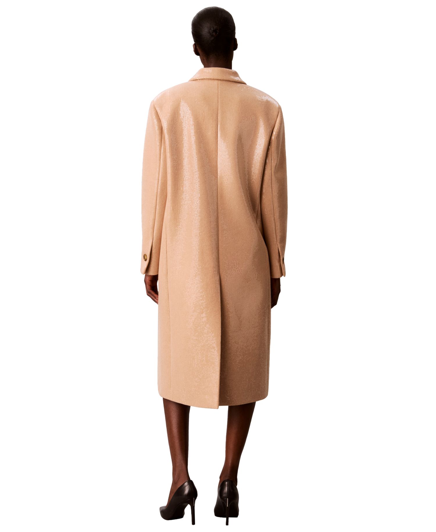 Petite Two-Button Sequined Overcoat