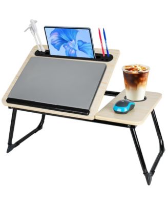 Laptop Bed Desk Adjustable Lap Table Charge Port Cup Holder Foldable Tray