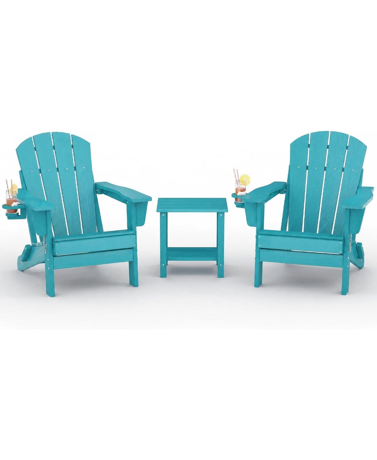 homfan Set of 2 Folding Adirondack Chairs with Side Table, All-Weather Hdpe, Cup Holder