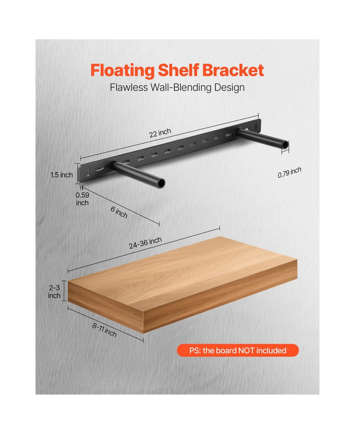 Sugift 2 Pieces Heavy Duty Hidden Floating Shelf Brackets 150 lbs 22x6.2x1.5 in Wall Mount Support