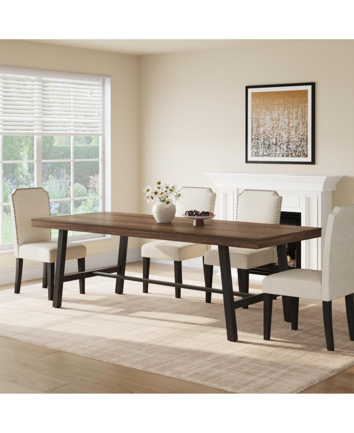 gaomon 86-Inch Industrial Rectangular Dining Table for 8-10 People, Extra Long Kitchen Table with Robust Metal Frame