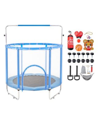 55in 4.6Feet Kids Indoor Outdoor Trampoline with Safety Enclosure Net and Basketball Hoop
