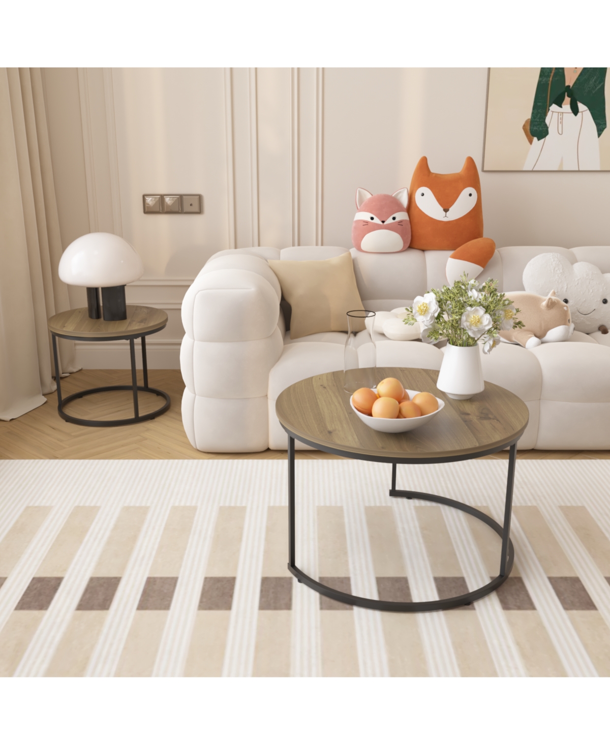 Flynama 27.6" Nesting Coffee Table Set of 2 Mdf Marble Top Metal Frame Side Tables