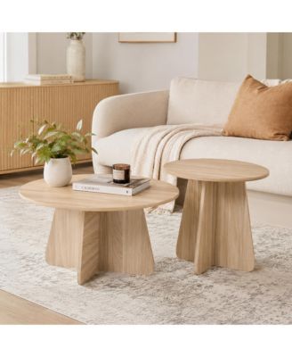 Retro Nesting Coffee Table Set Natural Round Cross Base