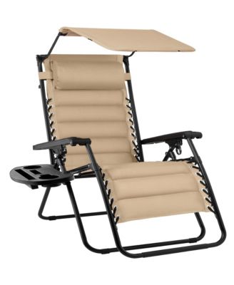 Oversized Padded Zero Gravity Chair w/ Canopy Headrest Cup Holder Side Tray 