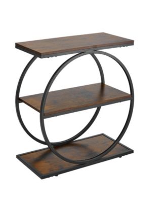 3-Tier Narrow End Table with Open Storage Shelves Round Metal Frame Wood Nightstand Desk
