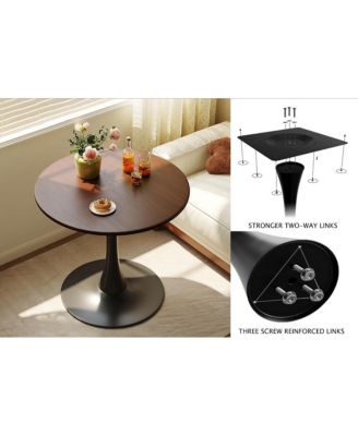 24" Walnut Round Tulip Table, MDF Top and Steel Base Mid-Century Dining and Coffee Table
