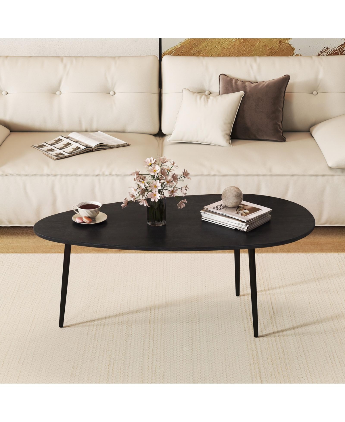 Costway Oval Coffee Table, Mid Century Center Table with Sturdy Metal Construction for Home