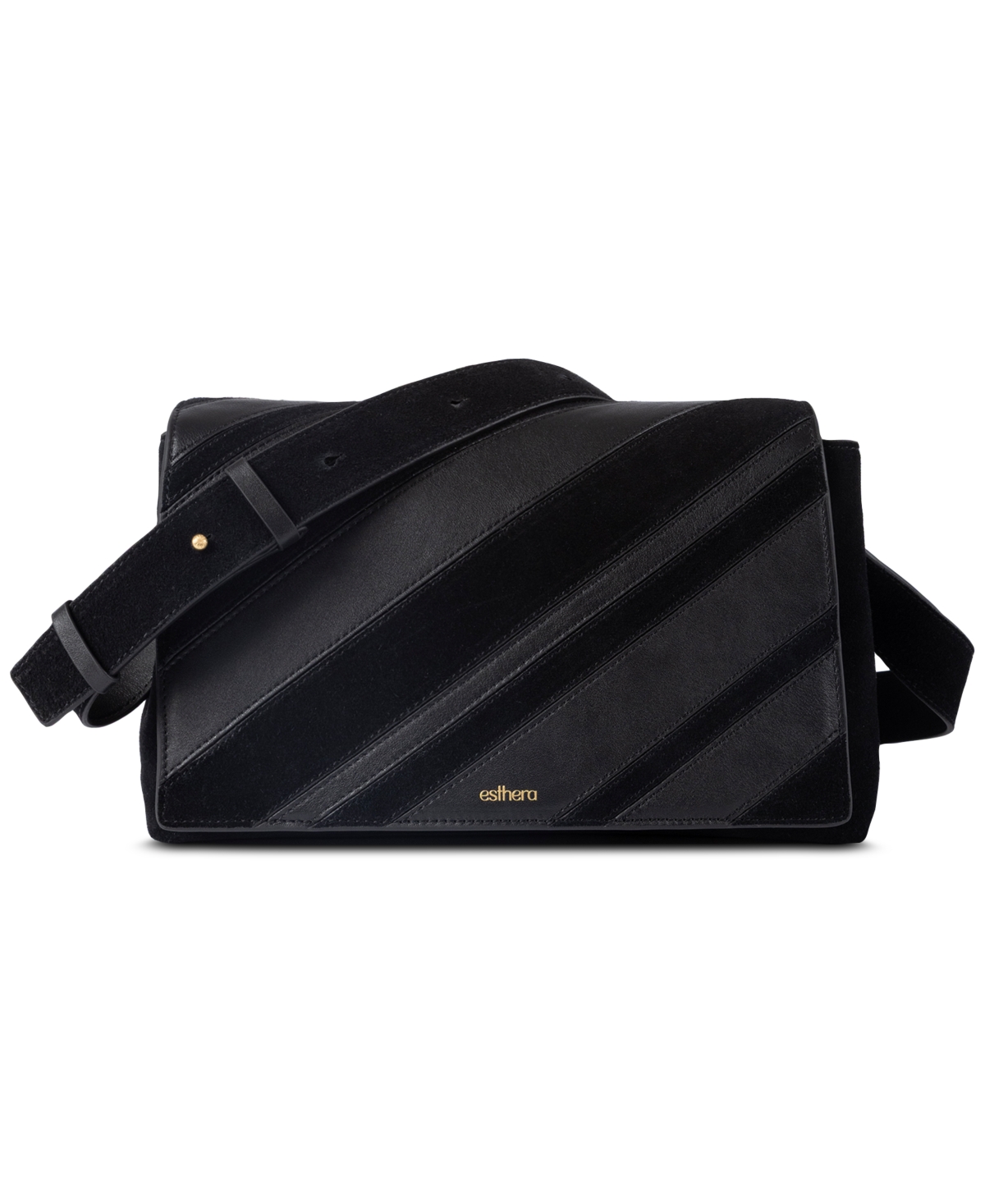 Esthera 11AM Leather and Suede Adjustable Strap Small Crossbody Handbag