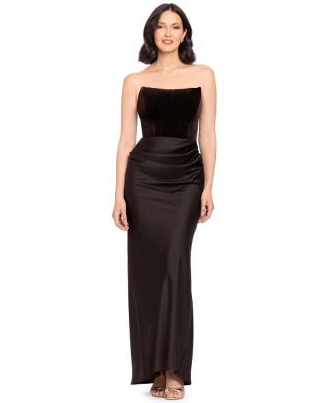 Женское платье Betsy & Adam Strapless Velvet Corset, цвет: Тёмно-коричневый