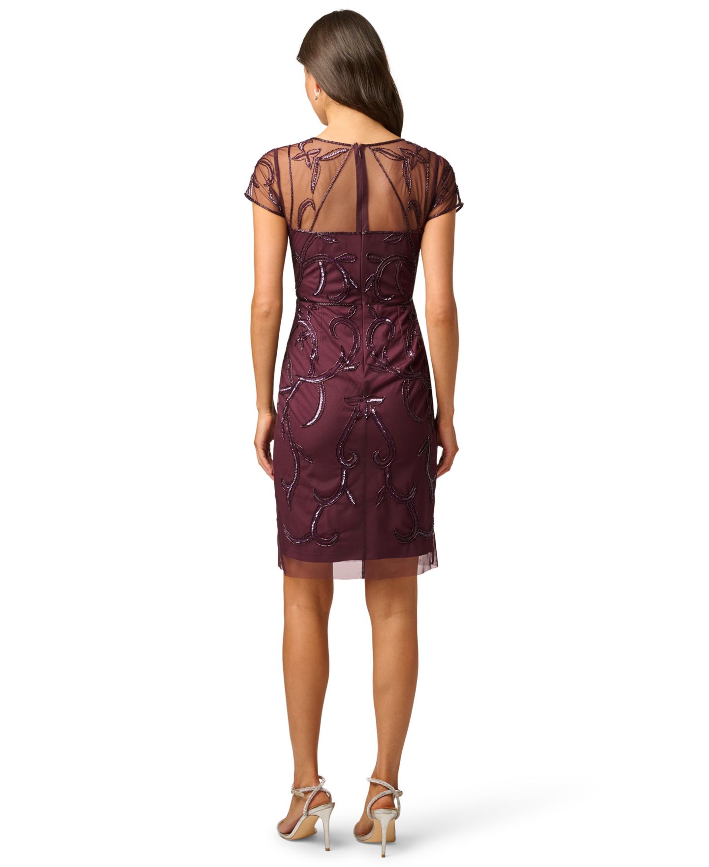 Женское платье Adrianna Papell Beaded Short-Sleeve Sheath, цвет: Ночной сливовый — фото 6
