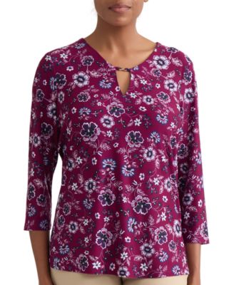 Petite Floral V-Neck 3/4-Sleeve Blouse