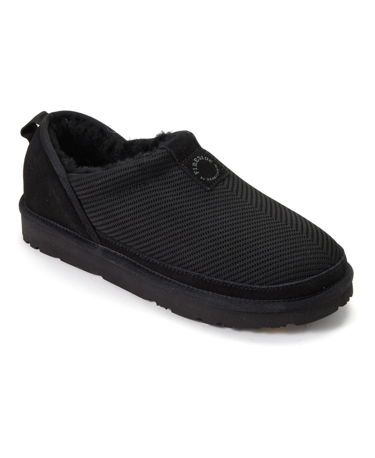 Женские тапочки Dearfoams Fireside by Sport Knit And Suede Slip On Shoetie Water Repellent Slippers, цвет: Чёрный — фото 1
