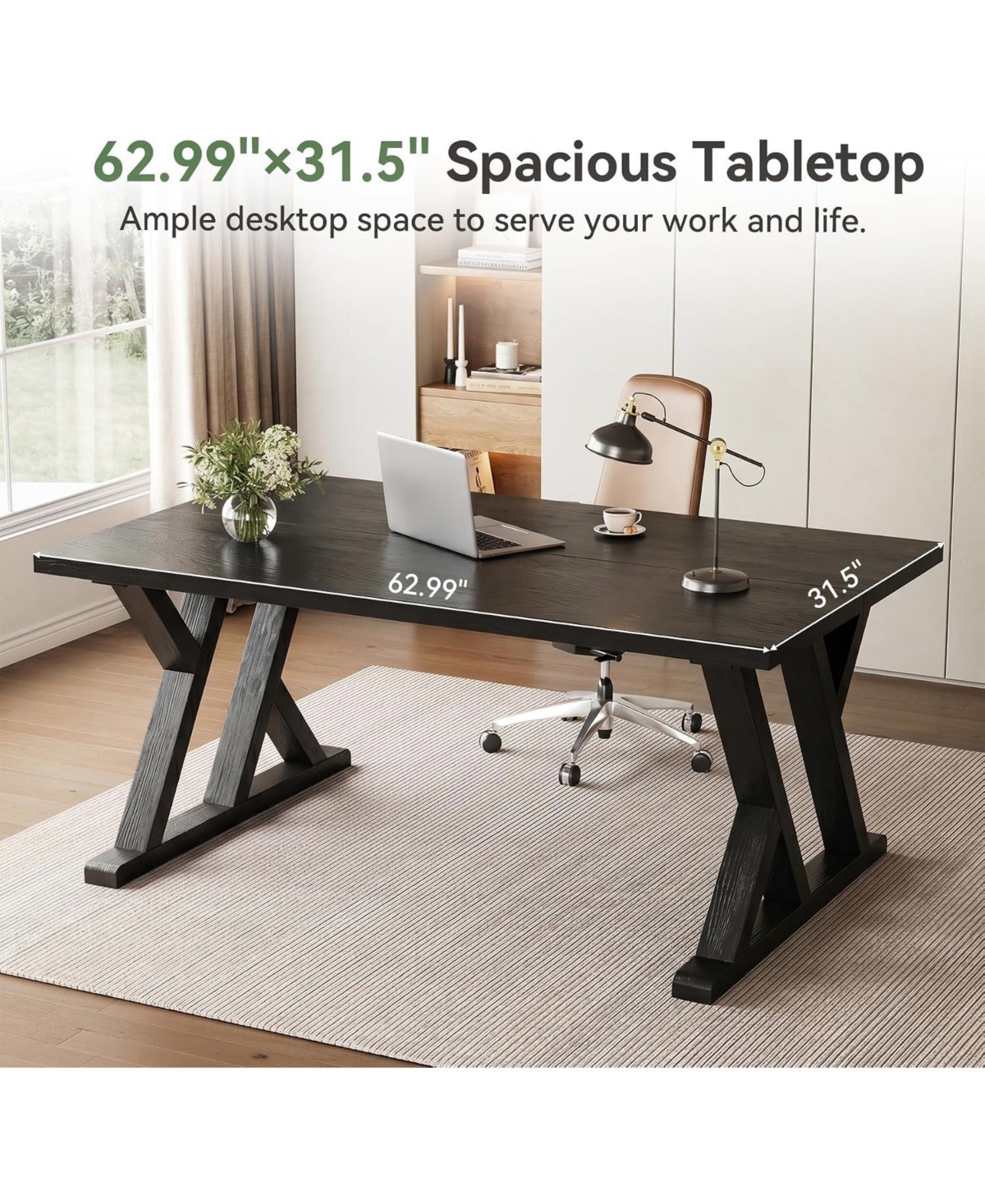 Tribesigns 63" Solid Wood Executive Desk,Computer Desk,Writing Table