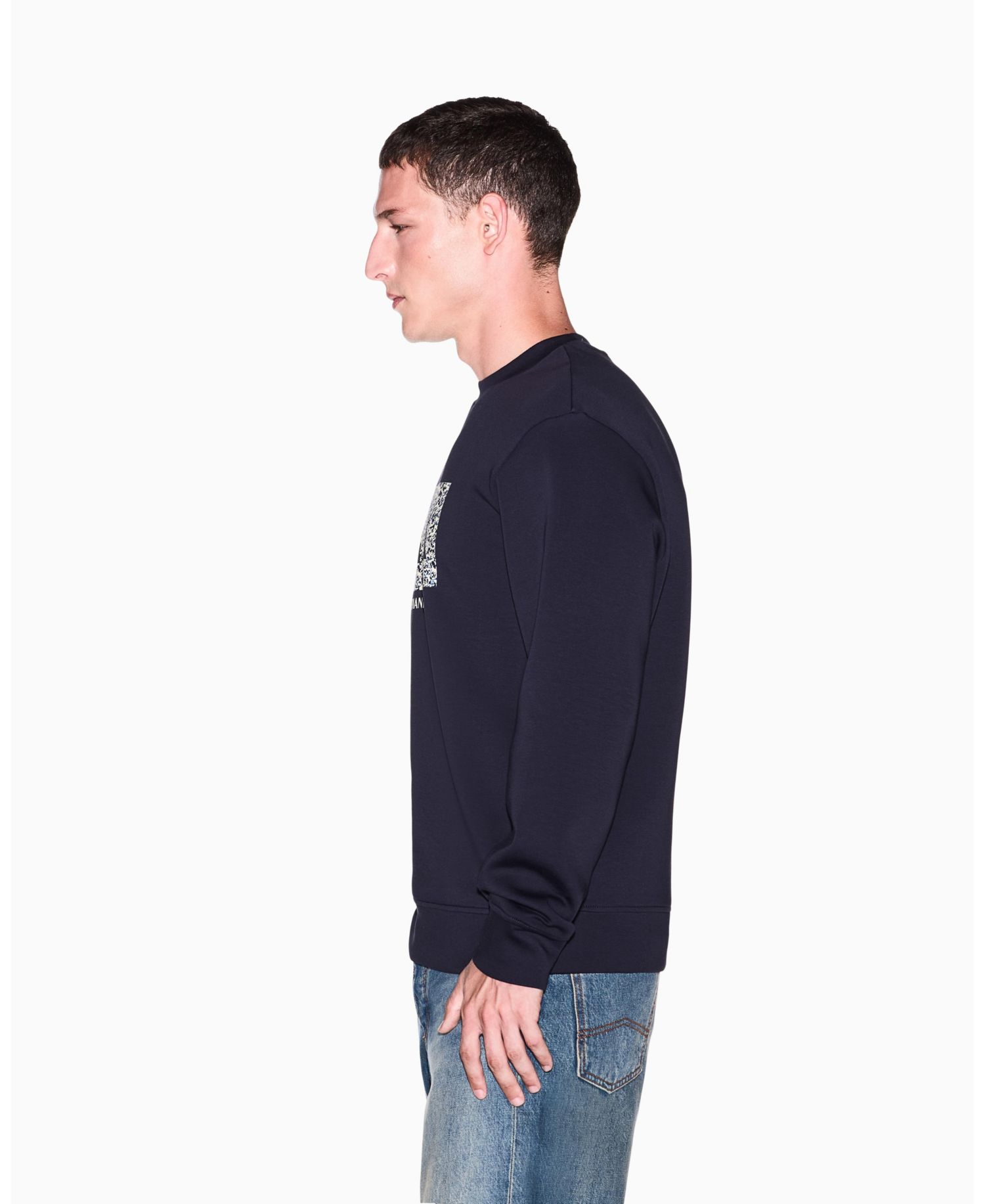 Men's Long Sleeve All-Over Logo Bonded Cotton Crewneck Sweatshirt