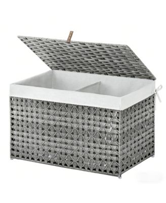 PE Rattan Storage Basket with Lid and Removable Liner, Divided Large Capacity Organizer Bin, for Bedroom, Living Room, Bathroom