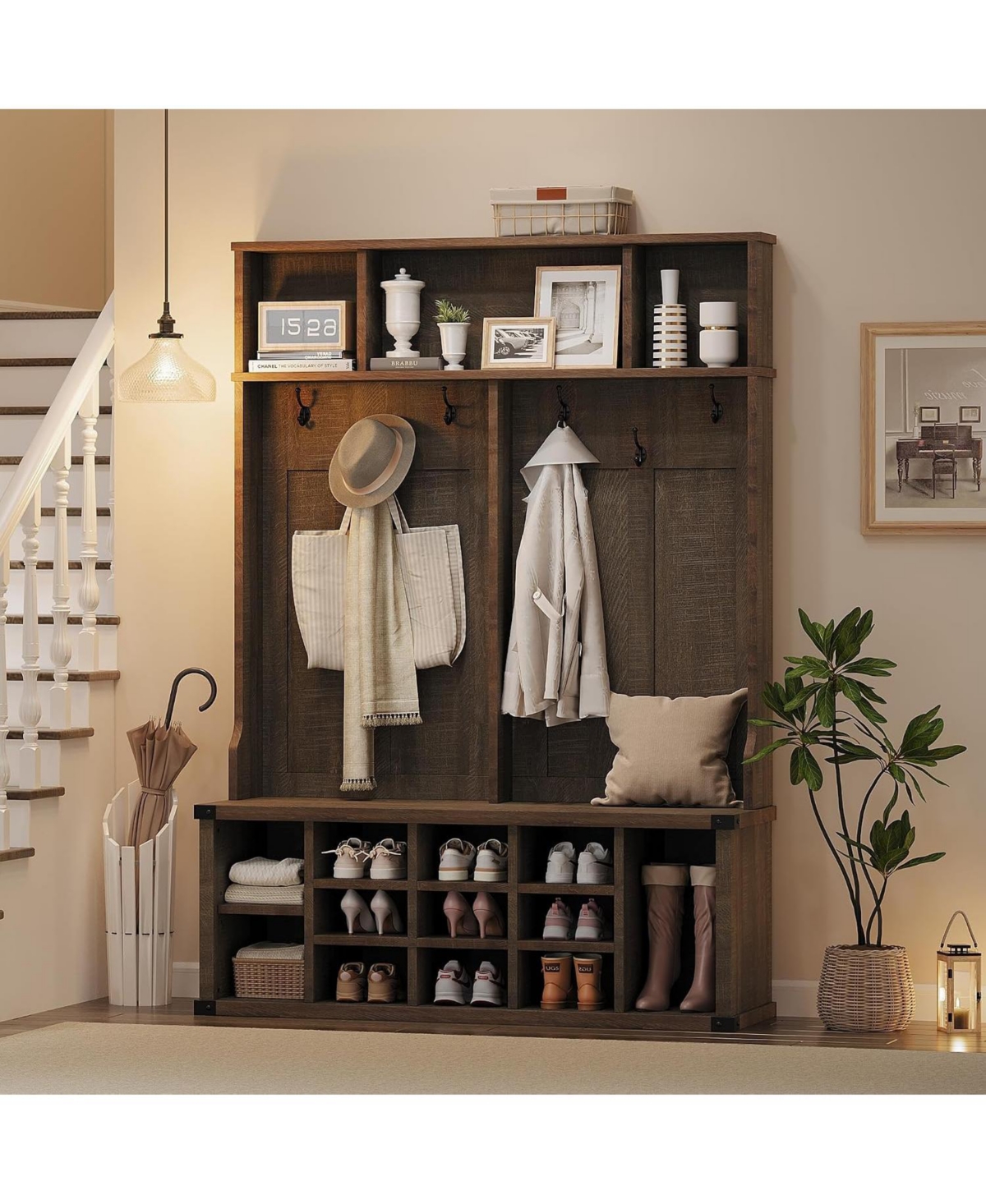 Extra Large 51" Hall Tree with Bench and Shoe Storage