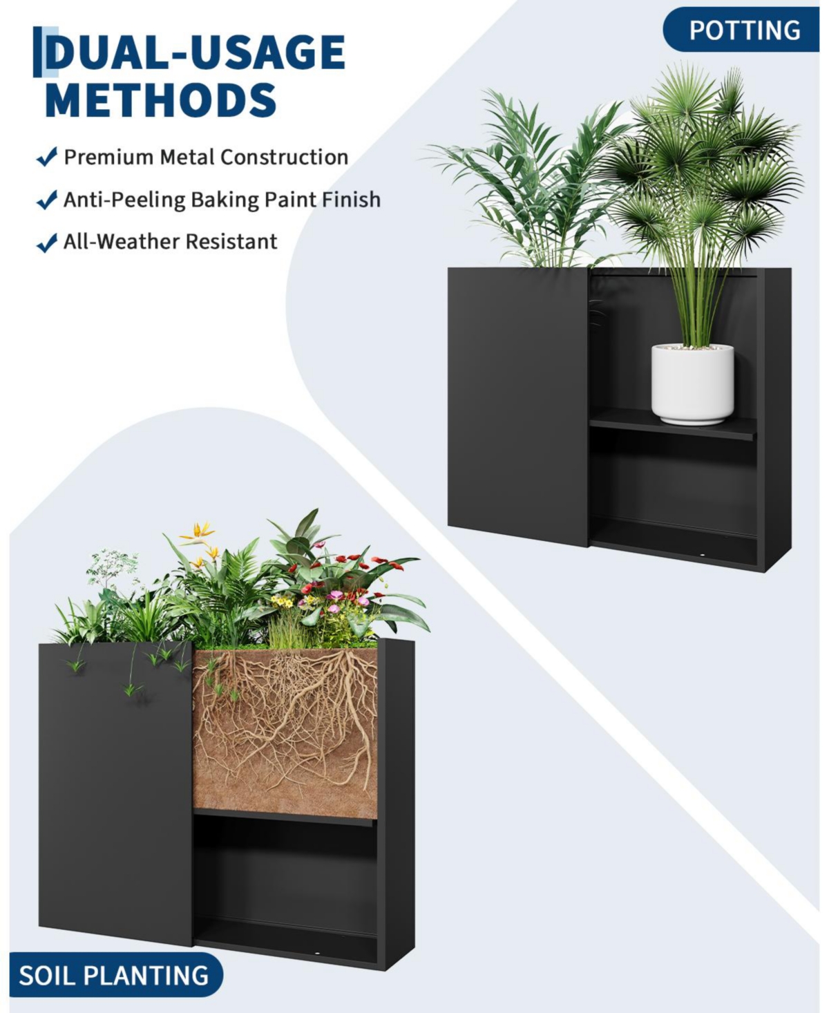 38x15x15 In Rectangular Planter Box, Carbon Steel Raised Garden Bed for Patio Backyard Vegetables Herbs Plants Growing, Black