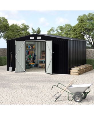 8x10 FT Outdoor Storage Shed, Heavy Duty Galvanized Steel Tool Room for Patio Backyard Garden Equipment Storage, Grey/Brown