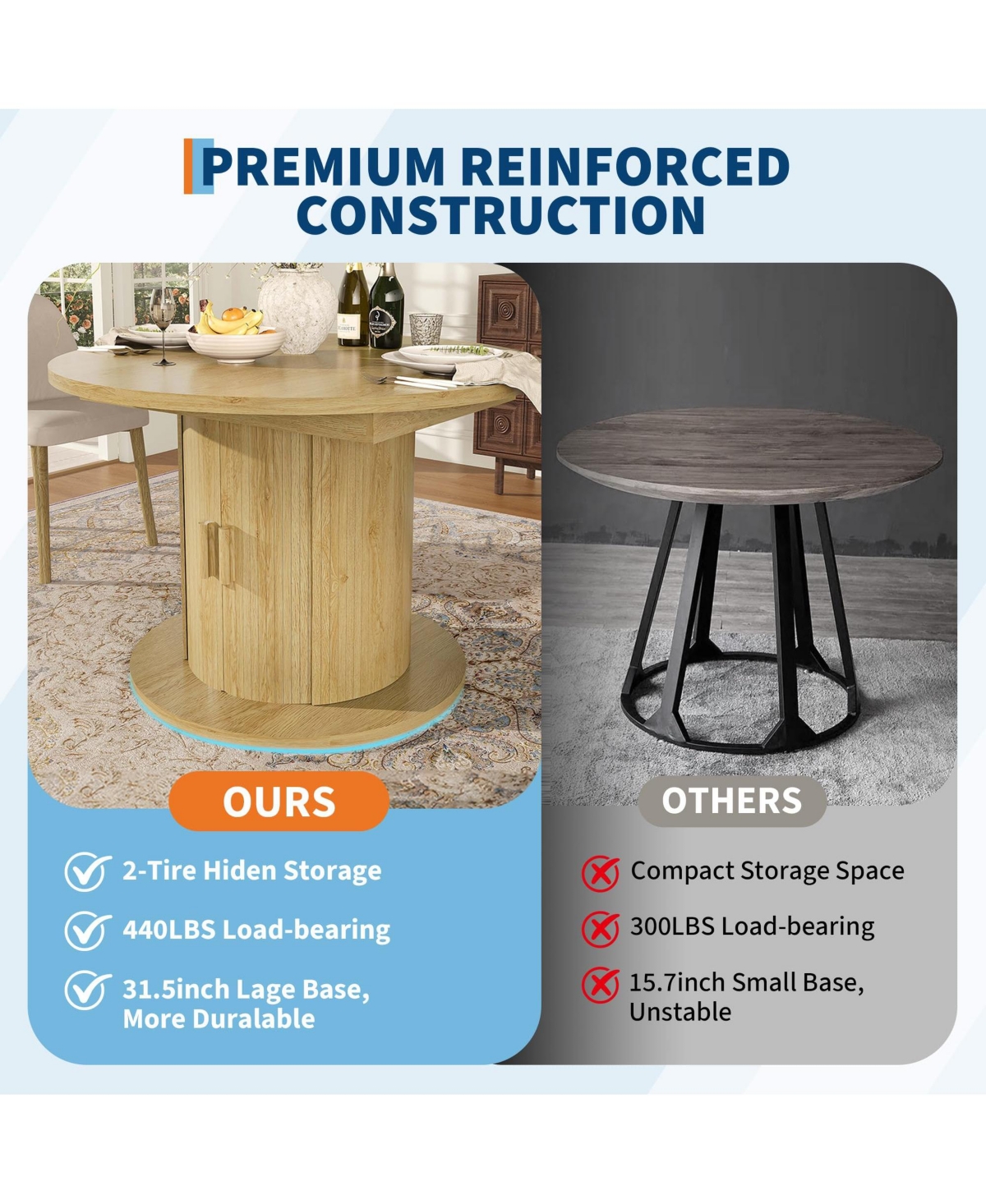 59" Oval Extendable Dining Table with Storage, Engineered Wood Table with Roll-Up Cabinet, Space Saving for Dining Room, Kitchen, Black/Brown