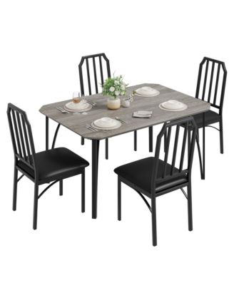 Space-Saving 5-Piece Dining Table Set - Modern Chamfer Edge, Cushioned Chairs, Vintage Style, Ideal for Small Spaces and Apartments, Easy Assembly