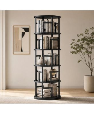 Corner Rotating Bookshelf Tower - 5-Tier Spinning Shelf, Sturdy, Safe Anti-Tip Construction, Black