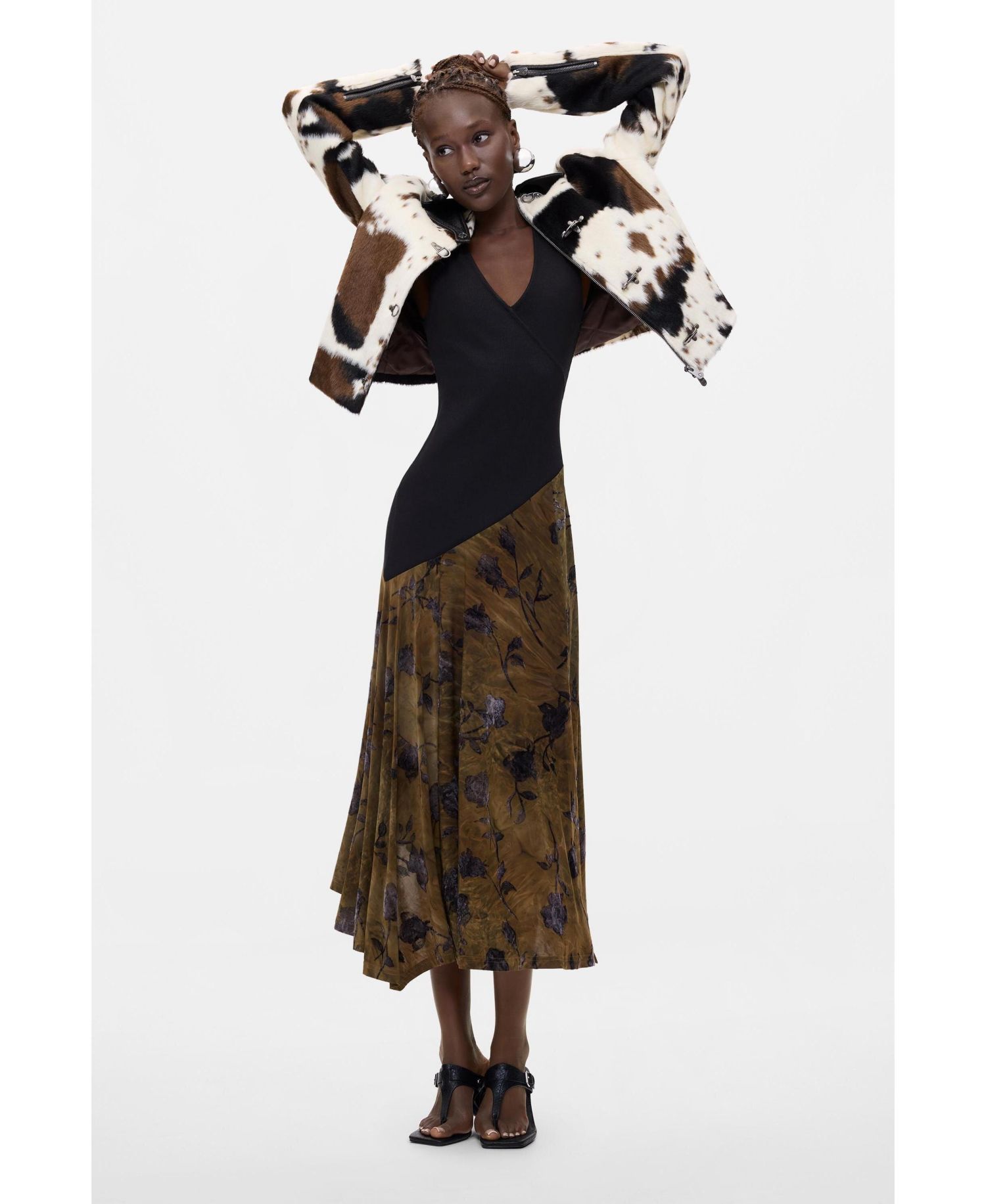 Women's Floral Flocked A-Line Midi Dress