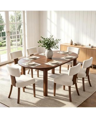 6 Set of Mid-Century Farmhouse Dining Chairs, Upholstered Ergonomic Chairs with Curved Backrest and Wooden Legs for Kitchen, Dining Room, Apartment