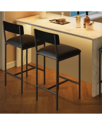Set of 2 Bar Stools 26" Counter Height PU Leather Swivel Chairs with Backrest and Footrest Ergonomic Comfort for Kitchen Island Home Bar