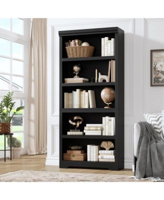 Modern 5-Tier Open Bookshelf, 69 in. Tall MDF Floor Standing Storage Bookcase with Adjustable Shelves and Anti-Tip Kit for for Living Room Home Office
